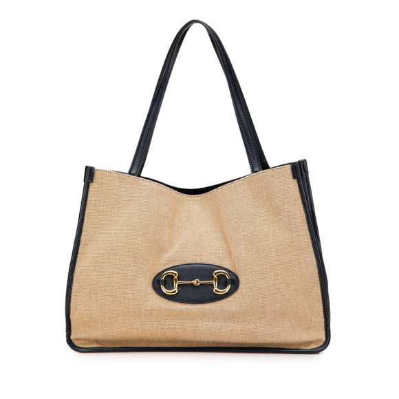 Gucci Horsebit Tote Bag Shoulder 623694 Beige Navy Canvas Leather Women's GUCCI - Picture 1 of 10